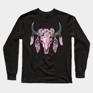 skull cow boho style Cyclamen Long Sleeve T-Shirt